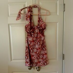 Mod Floral Halter Cut-Out Mini-Dress, S